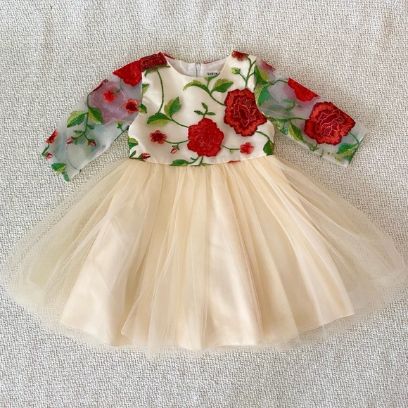 Toddler Girls Formal Holiday Christmas Floral Embroidery Mesh Gown Dress Size 4 - Picture 11 of 17